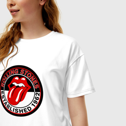 Женская футболка хлопок Oversize Rolling Stones established 1962, цвет белый - фото 3