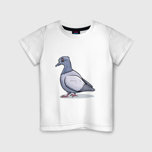 Детская футболка из хлопка с принтом Ученый голубь, вид спереди №1