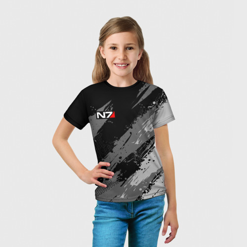 Детская футболка 3D N7 - mass effect  monochrome, цвет 3D печать - фото 5