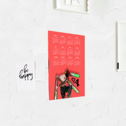 Постер с принтом Календарь на 2024 год: Человек-бензопила для любого человека, вид спереди №3. Цвет основы: белый