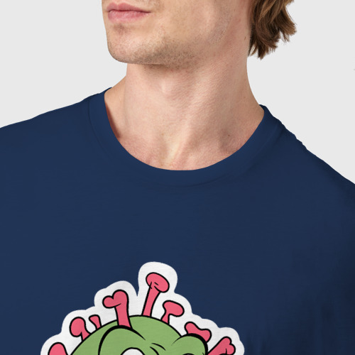 Мужская футболка хлопок Бегущий коронавирус в маске, цвет темно-синий - фото 6