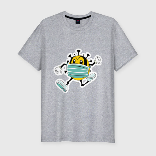 Мужская футболка хлопок Slim Убегающий коронавирус в маске, цвет меланж