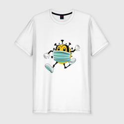 Мужская футболка хлопок Slim Убегающий коронавирус в маске