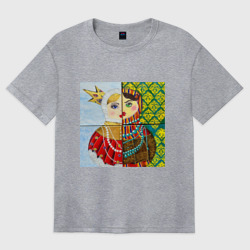 Женская футболка хлопок Oversize Матрешка двуликая картина