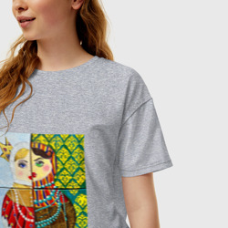 Женская футболка хлопок Oversize Матрешка двуликая картина - фото 2
