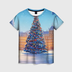 Женская футболка 3D Новогодняя площадь с елкой