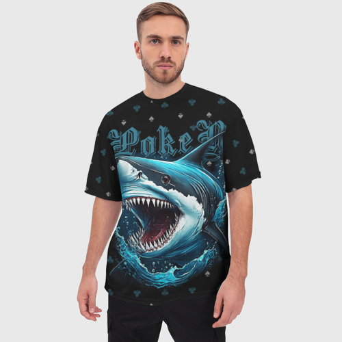 Мужская футболка oversize 3D Акула покера, цвет 3D печать - фото 3
