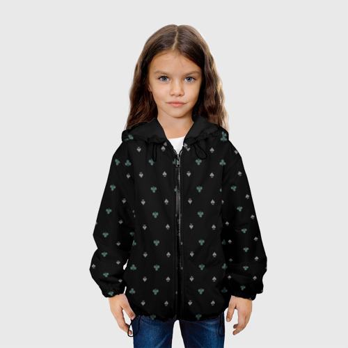 Детская куртка 3D с принтом Карточные масти на чёрном фоне, вид сбоку #3