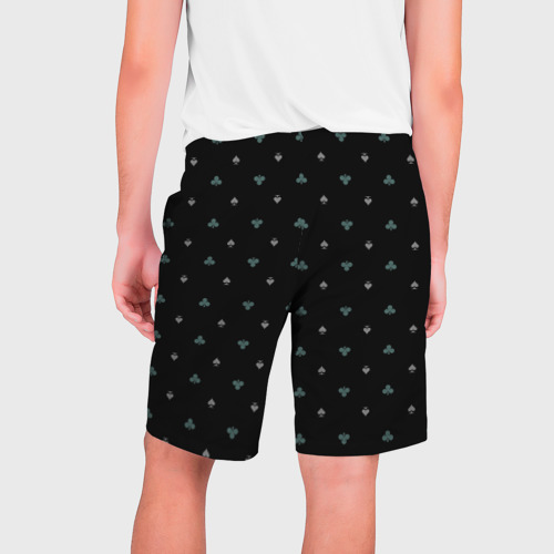 Мужские шорты 3D с принтом Карточные масти на чёрном фоне, вид сзади #1
