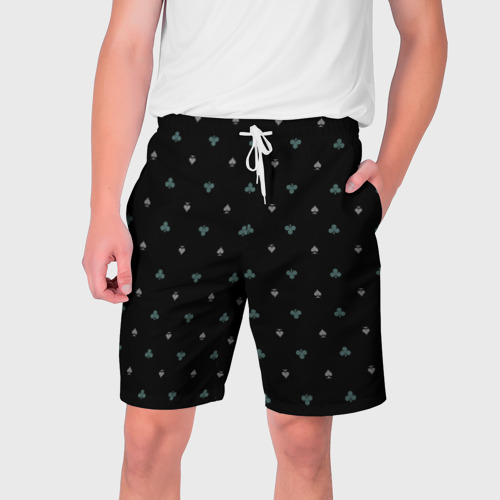 Мужские шорты 3D с принтом Карточные масти на чёрном фоне, вид спереди #2