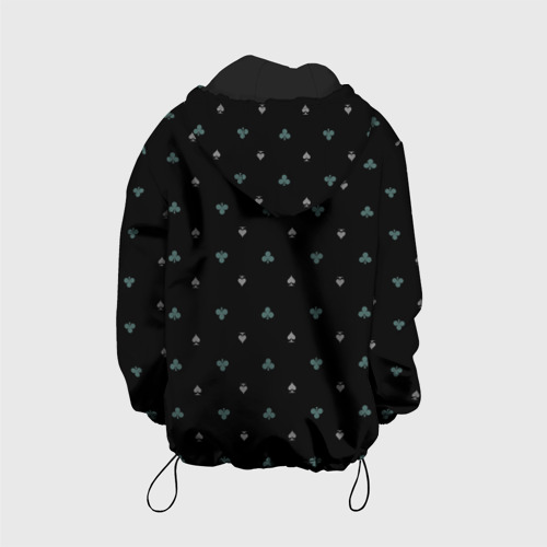 Детская куртка 3D с принтом Карточные масти на чёрном фоне, вид сзади #1