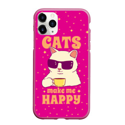 Чехол для iPhone 11 Pro Max матовый Cats make me happy - кот в очках мемный