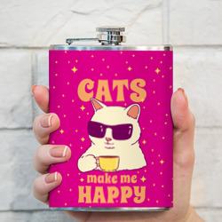 Фляга Cats make me happy - кот в очках мемный - фото 2