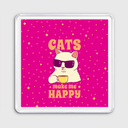 Магнит 55*55 Cats make me happy - кот в очках мемный