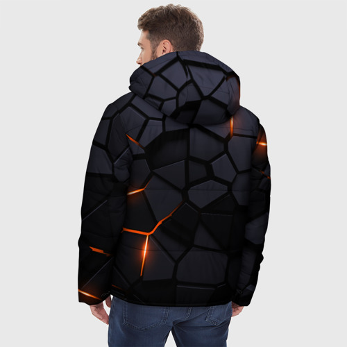 Мужская зимняя куртка 3D с принтом Renault - плиты с эффектом свечения, вид сзади #2