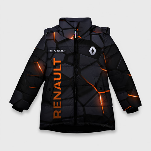 Зимняя куртка для девочек 3D с принтом Renault - плиты с эффектом свечения, вид спереди #2