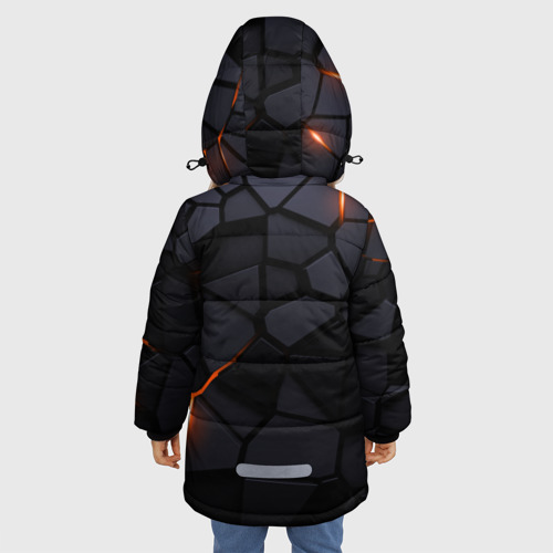 Зимняя куртка для девочек 3D с принтом Renault - плиты с эффектом свечения, вид сзади #2