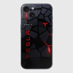 Чехол для iPhone 15 силиконовый с защитой камеры Tesla - плиты с эффектом свечения