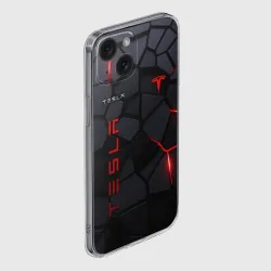 Чехол для iPhone 15 силиконовый с защитой камеры Tesla - плиты с эффектом свечения - фото 2