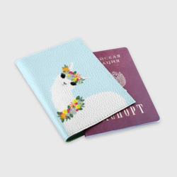 Обложка для паспорта матовая кожа Лама - альпака в венке с цветами - фото 2