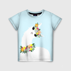 Детская футболка 3D Лама - альпака в венке с цветами