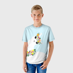 Детская футболка 3D Лама - альпака в венке с цветами - фото 2