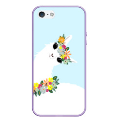 Чехол для iPhone 5/5S матовый Лама - альпака в венке с цветами
