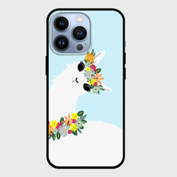 Чехол для iPhone 13 Pro Лама - альпака в венке с цветами