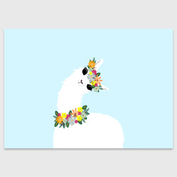 Поздравительная открытка Лама - альпака в венке с цветами