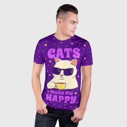 Мужская футболка 3D Slim Коты делают меня счастливее - фото 2