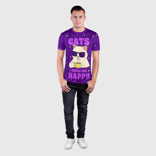 Мужская футболка 3D Slim Коты делают меня счастливее, цвет 3D печать - фото 4