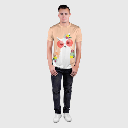 Мужская футболка 3D Slim с принтом Лама - альпака в очках, вид сбоку #3