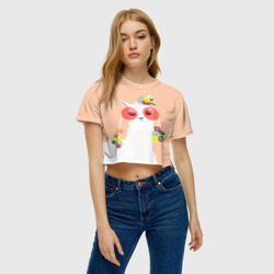 Женская футболка Crop-top 3D Лама - альпака в очках - фото 2