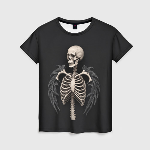 Женская футболка 3D с принтом Необычный скелет с крыльями, вид спереди #2