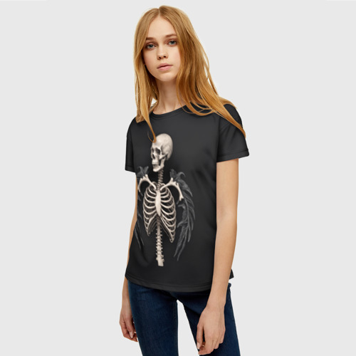 Женская футболка 3D с принтом Необычный скелет с крыльями, фото на моделе #1