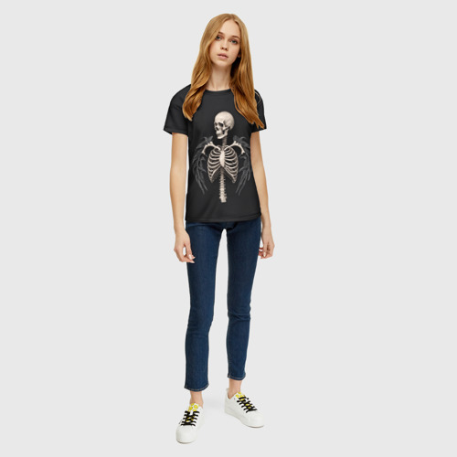 Женская футболка 3D с принтом Необычный скелет с крыльями, вид сбоку #3