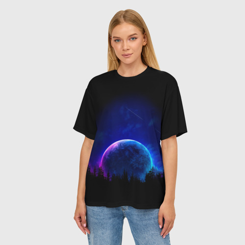 Женская футболка oversize 3D Переливающийся неоновый закат, цвет 3D печать - фото 3