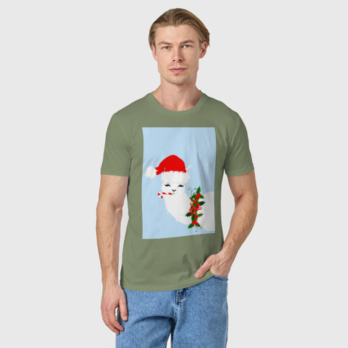 Мужская футболка хлопок с принтом Санта лама, фото на моделе #1