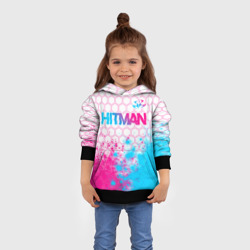Толстовка с принтом Hitman neon gradient style посередине для ребенка, вид на модели спереди №3. Цвет основы: черный