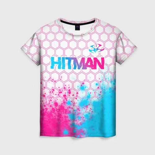 Женская футболка 3D Hitman neon gradient style посередине, цвет 3D печать