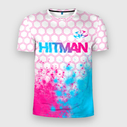 Мужская футболка 3D Slim Hitman neon gradient style посередине