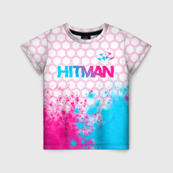 Детская футболка 3D Hitman neon gradient style посередине