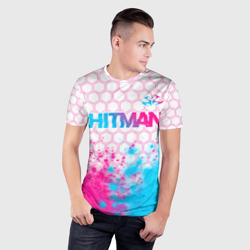 Мужская футболка 3D Slim Hitman neon gradient style посередине - фото 2