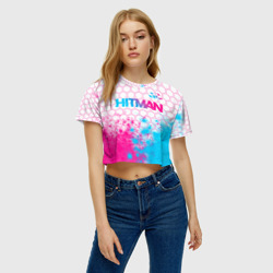 Женская футболка Crop-top 3D Hitman neon gradient style посередине - фото 2