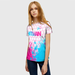 Женская футболка 3D Hitman neon gradient style посередине - фото 2