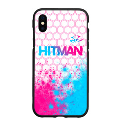 Чехол для iPhone XS Max матовый Hitman neon gradient style посередине