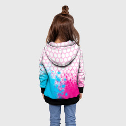 Толстовка с принтом Hitman neon gradient style посередине для ребенка, вид на модели сзади №2. Цвет основы: черный