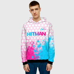 Мужская толстовка 3D Hitman neon gradient style посередине - фото 2