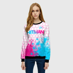 Женский свитшот 3D Hitman neon gradient style посередине - фото 2