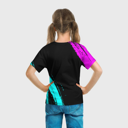 Детская футболка 3D Ольга и неоновый герб России вертикально, цвет 3D печать - фото 6